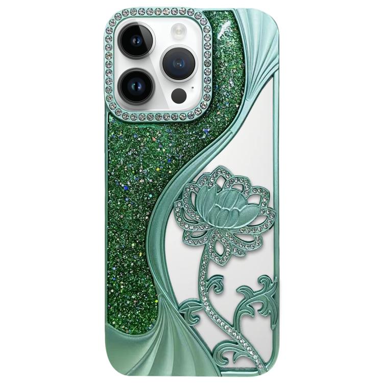 เคสโทรศัพท์ TPU ชุบไฟฟ้าลายดอกบัวแกะสลักกลวงประดับคริสตัลกลิตเตอร์ สำหรับ iPhone 12 Pro Max, สำหรับ iPhone 12 Pro, สำหรับ iPhone 11 Pro Max, สำหรับ iPhone 11