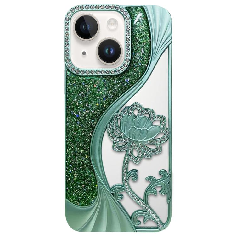 เคสโทรศัพท์ TPU ชุบไฟฟ้าลายดอกบัวแกะสลักกลวงประดับคริสตัลกลิตเตอร์ สำหรับ iPhone 12 Pro Max, สำหรับ iPhone 12 Pro, สำหรับ iPhone 11 Pro Max, สำหรับ iPhone 11