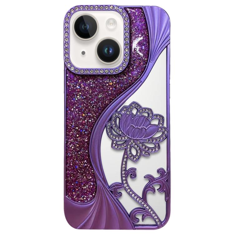 เคสโทรศัพท์ TPU ชุบไฟฟ้าลายดอกบัวแกะสลักกลวงประดับคริสตัลกลิตเตอร์ สำหรับ iPhone 12 Pro Max, สำหรับ iPhone 12 Pro, สำหรับ iPhone 11 Pro Max, สำหรับ iPhone 11