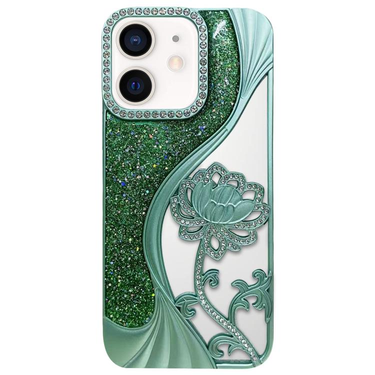 เคสโทรศัพท์ TPU ชุบไฟฟ้าลายดอกบัวแกะสลักกลวงประดับคริสตัลกลิตเตอร์ สำหรับ iPhone 12 Pro Max, สำหรับ iPhone 12 Pro, สำหรับ iPhone 11 Pro Max, สำหรับ iPhone 11