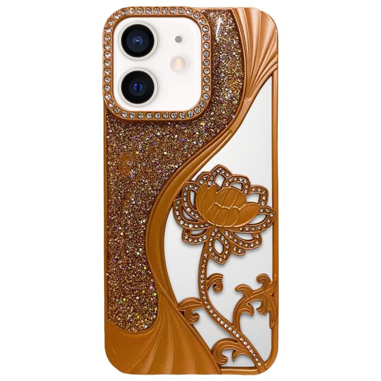 เคสโทรศัพท์ TPU ชุบไฟฟ้าลายดอกบัวแกะสลักกลวงประดับคริสตัลกลิตเตอร์ สำหรับ iPhone 12 Pro Max, สำหรับ iPhone 12 Pro, สำหรับ iPhone 11 Pro Max, สำหรับ iPhone 11
