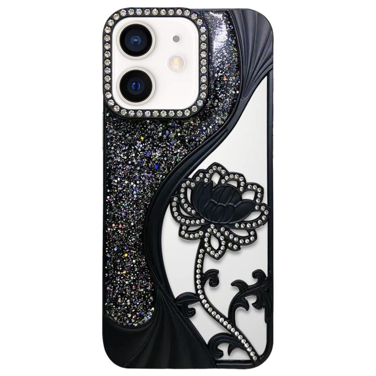 เคสโทรศัพท์ TPU ชุบไฟฟ้าลายดอกบัวแกะสลักกลวงประดับคริสตัลกลิตเตอร์ สำหรับ iPhone 12 Pro Max, สำหรับ iPhone 12 Pro, สำหรับ iPhone 11 Pro Max, สำหรับ iPhone 11