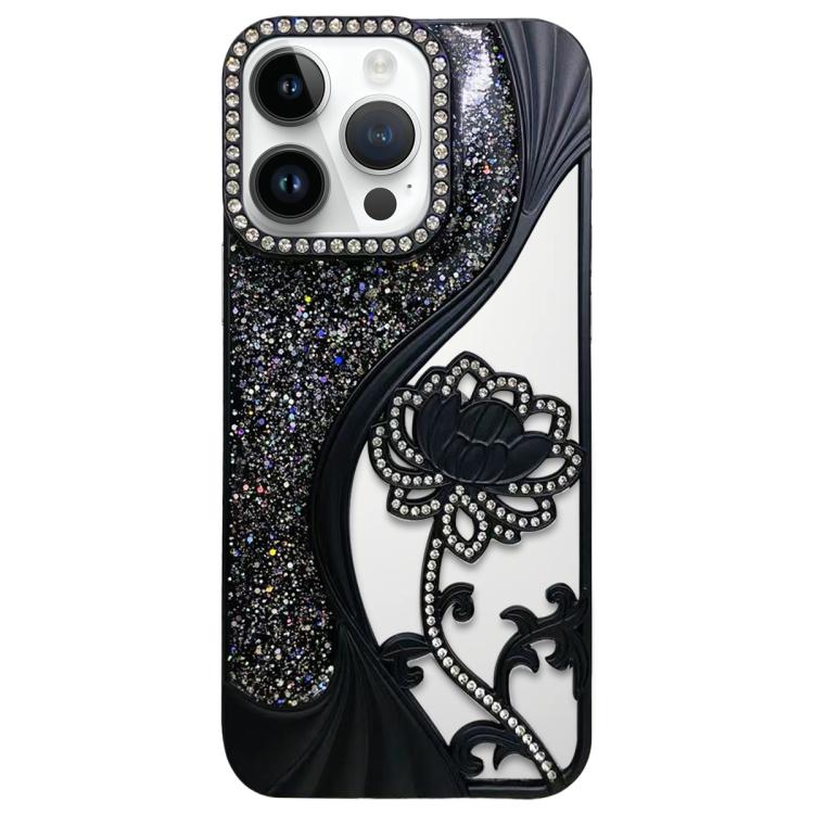 เคสโทรศัพท์ TPU ชุบไฟฟ้าลายดอกบัวแกะสลักกลวงประดับคริสตัลกลิตเตอร์ สำหรับ iPhone 12 Pro Max, สำหรับ iPhone 12 Pro, สำหรับ iPhone 11 Pro Max, สำหรับ iPhone 11