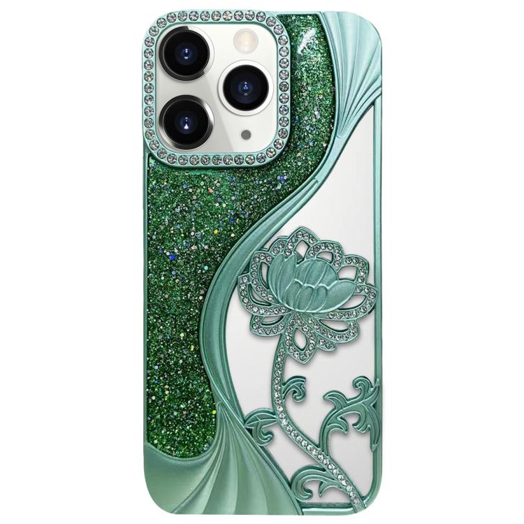 เคสโทรศัพท์ TPU ชุบไฟฟ้าลายดอกบัวแกะสลักกลวงประดับคริสตัลกลิตเตอร์ สำหรับ iPhone 12 Pro Max, สำหรับ iPhone 12 Pro, สำหรับ iPhone 11 Pro Max, สำหรับ iPhone 11