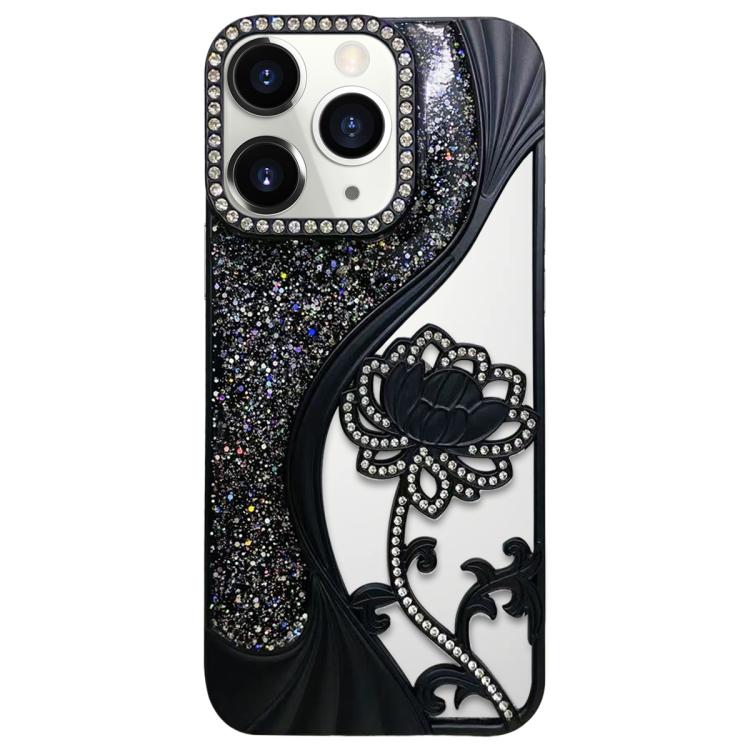 เคสโทรศัพท์ TPU ชุบไฟฟ้าลายดอกบัวแกะสลักกลวงประดับคริสตัลกลิตเตอร์ สำหรับ iPhone 12 Pro Max, สำหรับ iPhone 12 Pro, สำหรับ iPhone 11 Pro Max, สำหรับ iPhone 11