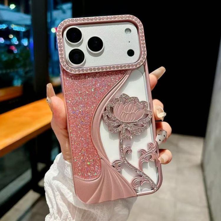 เคสโทรศัพท์ TPU ชุบไฟฟ้าลายดอกบัวแกะสลักกลวงประดับคริสตัลกลิตเตอร์ สำหรับ iPhone 17 Pro Max, สำหรับ iPhone 17 Pro, สำหรับ iPhone 17, สำหรับ iPhone 16 Pro Max, สำหรับ iPhone 16 Pro, สำหรับ iPhone 16, สำหรับ iPhone 15 Pro Max, สำหรับ iPhone 15 Pro