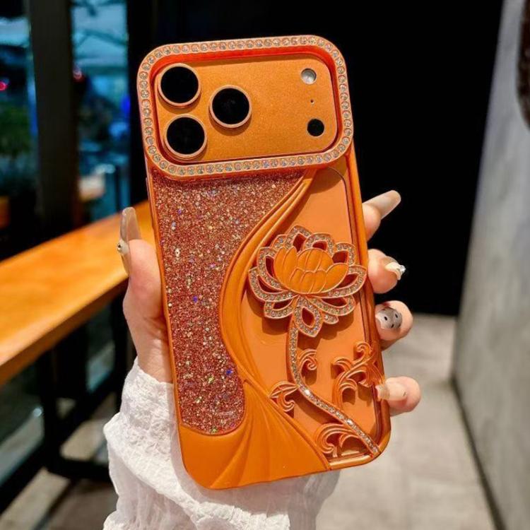 เคสโทรศัพท์ TPU ชุบไฟฟ้าลายดอกบัวแกะสลักกลวงประดับคริสตัลกลิตเตอร์ สำหรับ iPhone 17 Pro Max, สำหรับ iPhone 17 Pro, สำหรับ iPhone 17, สำหรับ iPhone 16 Pro Max, สำหรับ iPhone 16 Pro, สำหรับ iPhone 16, สำหรับ iPhone 15 Pro Max, สำหรับ iPhone 15 Pro
