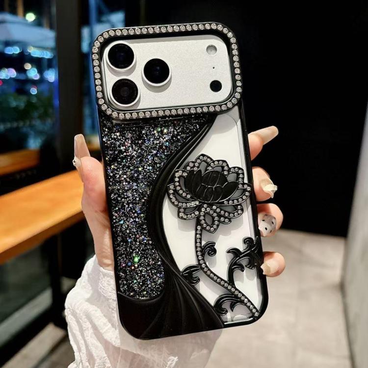 เคสโทรศัพท์ TPU ชุบไฟฟ้าลายดอกบัวแกะสลักกลวงประดับคริสตัลกลิตเตอร์ สำหรับ iPhone 17 Pro Max, สำหรับ iPhone 17 Pro, สำหรับ iPhone 17, สำหรับ iPhone 16 Pro Max, สำหรับ iPhone 16 Pro, สำหรับ iPhone 16, สำหรับ iPhone 15 Pro Max, สำหรับ iPhone 15 Pro