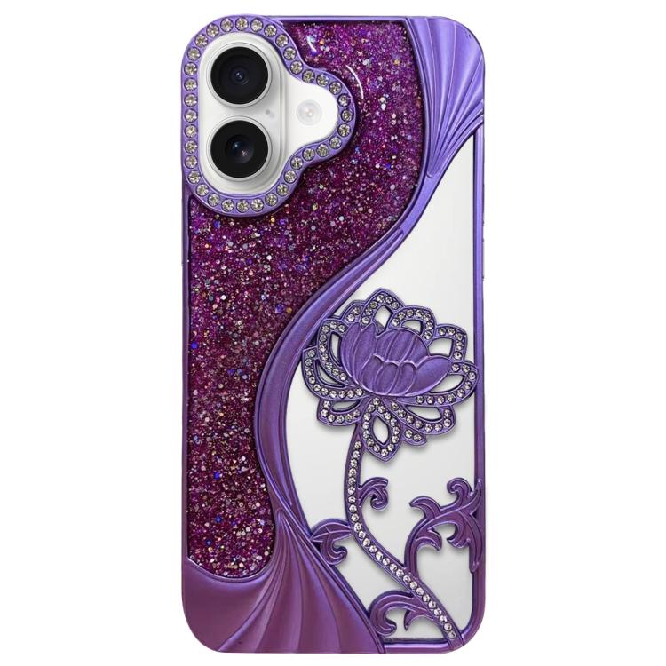 เคสโทรศัพท์ TPU ชุบไฟฟ้าลายดอกบัวแกะสลักกลวงประดับคริสตัลกลิตเตอร์ สำหรับ iPhone 17 Pro Max, สำหรับ iPhone 17 Pro, สำหรับ iPhone 17, สำหรับ iPhone 16 Pro Max, สำหรับ iPhone 16 Pro, สำหรับ iPhone 16, สำหรับ iPhone 15 Pro Max, สำหรับ iPhone 15 Pro