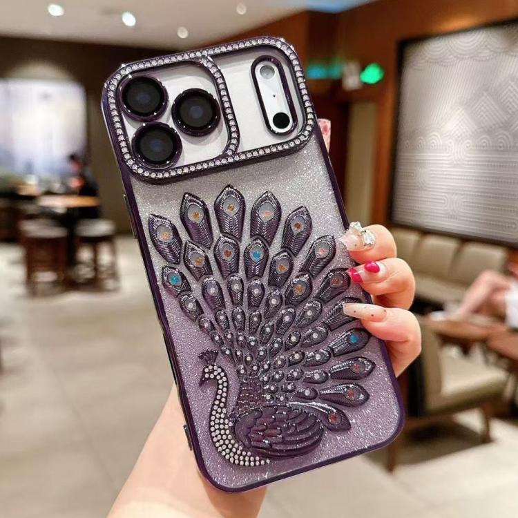 เคสโทรศัพท์ TPU ชุบไฟฟ้าลายไก่ฟ้าประดับคริสตัลกลิตเตอร์พร้อมฟิล์มเลนส์ สำหรับ iPhone 17 Pro Max, สำหรับ iPhone 17 Pro, สำหรับ iPhone 17, สำหรับ iPhone 16 Pro Max, สำหรับ iPhone 16 Pro, สำหรับ iPhone 16 Plus, สำหรับ iPhone 16, สำหรับ iPhone 15 Pro Max
