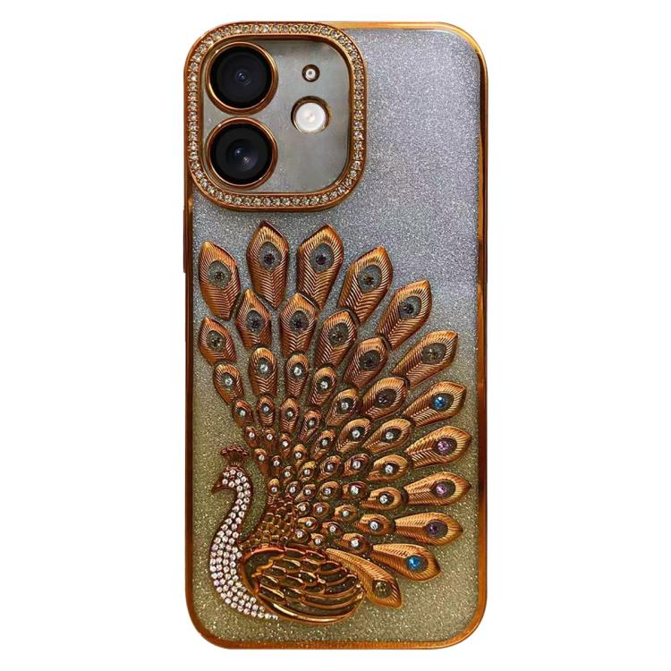 เคสโทรศัพท์ TPU ชุบไฟฟ้าลายไก่ฟ้าประดับคริสตัลกลิตเตอร์พร้อมฟิล์มเลนส์ สำหรับ iPhone 11