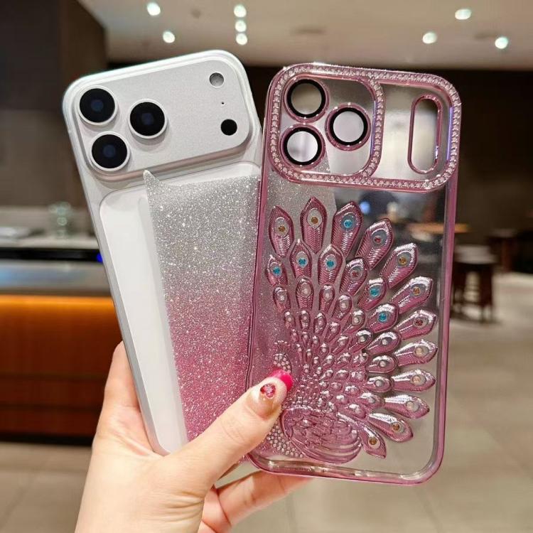 เคสโทรศัพท์ TPU ชุบไฟฟ้าลายไก่ฟ้าประดับคริสตัลกลิตเตอร์พร้อมฟิล์มเลนส์ สำหรับ iPhone 11