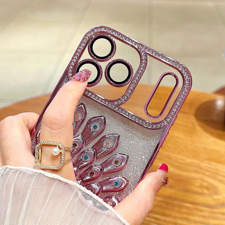 เคสโทรศัพท์ TPU ชุบไฟฟ้าลายไก่ฟ้าประดับคริสตัลกลิตเตอร์พร้อมฟิล์มเลนส์ สำหรับ iPhone 11