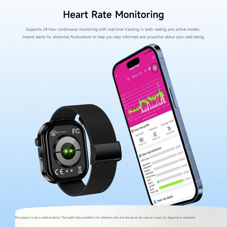 นาฬิกาอัจฉริยะหน้าจอสัมผัส HD ขนาด 1.88 นิ้ว รุ่น GE52 สายซิลิโคน รองรับการโทร BT และการติดตามสุขภาพ