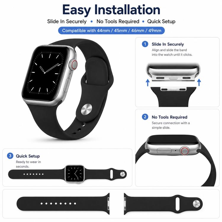 ชุด 5 ชิ้น xDfind สายนาฬิกากีฬาแบบซิลิโคนสีพื้น สำหรับ Apple Watch 42 / 44 / 45 / 46 / 49 มม., สำหรับ Apple Watch 38 / 40 / 41 / S11 42 มม.