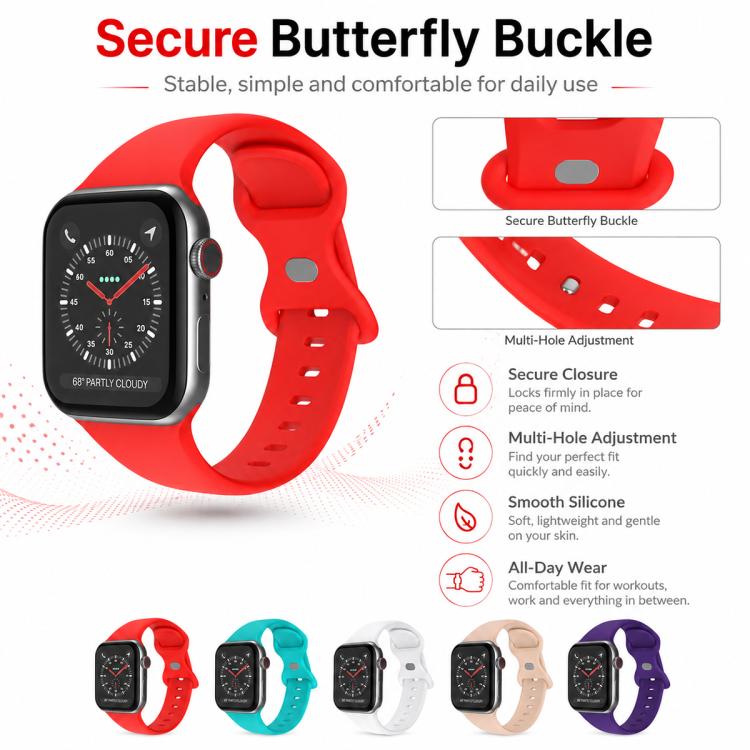 ชุด 5 ชิ้น xDfind สายนาฬิกาซิลิโคนหัวเข็มขัดผีเสื้อ สำหรับ Apple Watch 42 / 44 / 45 / 46 / 49 มม., สำหรับ Apple Watch 38 / 40 / 41 / S11 42 มม.