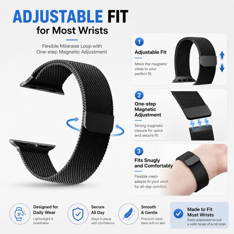 ชุด 5 ชิ้น xDfind สายนาฬิกาโลหะแบบ Milanese Loop แบบแม่เหล็ก สำหรับ Apple Watch 42 / 44 / 45 / 46 / 49 มม., สำหรับ Apple Watch 38 / 40 / 41 / S11 42 มม.