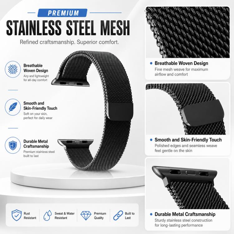 ชุด 5 ชิ้น xDfind สายนาฬิกาโลหะแบบ Milanese Loop แบบแม่เหล็ก สำหรับ Apple Watch 42 / 44 / 45 / 46 / 49 มม., สำหรับ Apple Watch 38 / 40 / 41 / S11 42 มม.