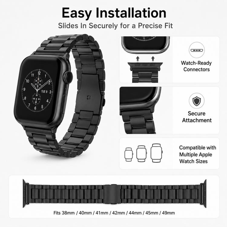 ชุด 5 ชิ้น xDfind สายนาฬิกาสแตนเลสสตีลหัวเข็มขัดพับแบบลูกปัดสามเม็ด สำหรับ Apple Watch 42 / 44 / 45 / 46 / 49 มม., สำหรับ Apple Watch 38 / 40 / 41 / S11 42 มม.