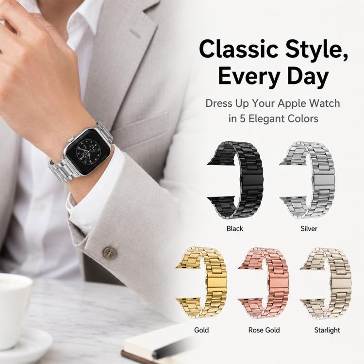 ชุด 5 ชิ้น xDfind สายนาฬิกาสแตนเลสสตีลหัวเข็มขัดพับแบบลูกปัดสามเม็ด สำหรับ Apple Watch 42 / 44 / 45 / 46 / 49 มม., สำหรับ Apple Watch 38 / 40 / 41 / S11 42 มม.