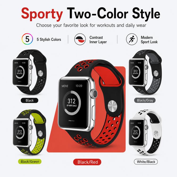 ชุด 5 ชิ้น xDfind สายนาฬิกากีฬาแบบซิลิโคนสองสี สำหรับ Apple Watch 42 / 44 / 45 / 46 / 49 มม., สำหรับ Apple Watch 38 / 40 / 41 / S11 42 มม.