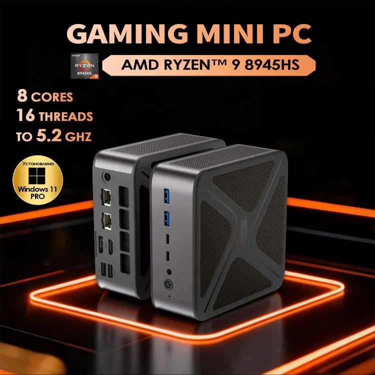 GXMO GH8 Windows 11 Pro มินิพีซี, AMD Ryzen 9 8945HS โปรเซสเซอร์ 8 คอร์, ไม่มีหน่วยความจำ, 16GB+512GB