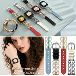 xDfind สายนาฬิกาหนังแท้ไฮบริดสแตนเลสสตีลประดับเพชร สำหรับ Apple Watch 38 / 40 / 41 / S11 42 มม.