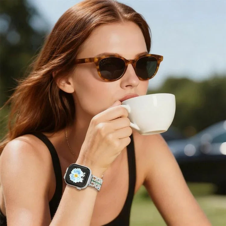 xDfind สายนาฬิกาหนังแท้ไฮบริดสแตนเลสสตีลประดับเพชร สำหรับ Apple Watch 38 / 40 / 41 / S11 42 มม.