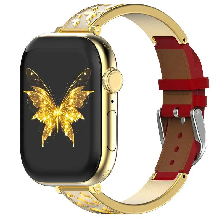 xDfind สายนาฬิกาหนังแท้ไฮบริดสแตนเลสสตีลหัวเข็มขัดผีเสื้อ สำหรับ Apple Watch 42 / 44 / 45 / 46 / 49 มม., สำหรับ Apple Watch 38 / 40 / 41 / S11 42 มม.