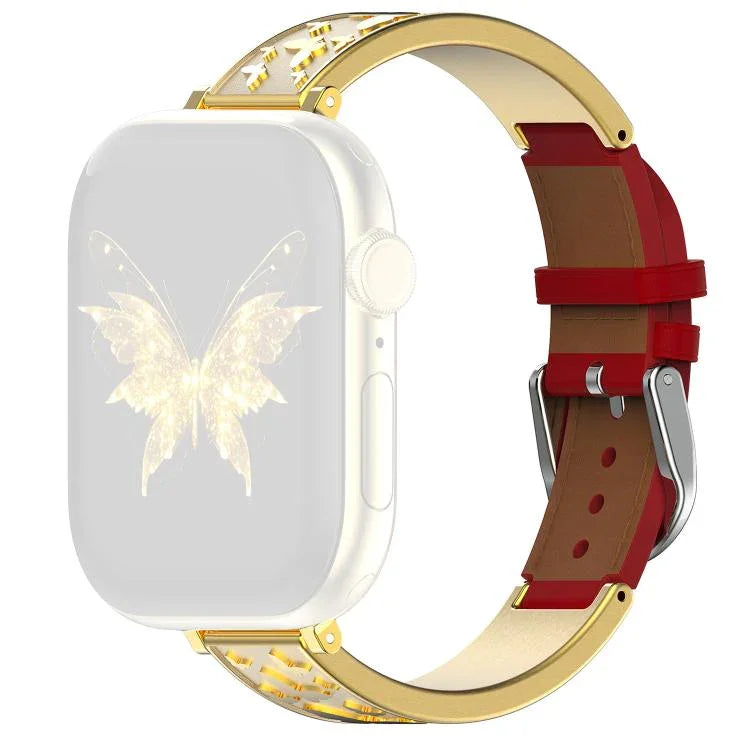 xDfind สายนาฬิกาหนังแท้ไฮบริดสแตนเลสสตีลหัวเข็มขัดผีเสื้อ สำหรับ Apple Watch 42 / 44 / 45 / 46 / 49 มม., สำหรับ Apple Watch 38 / 40 / 41 / S11 42 มม.
