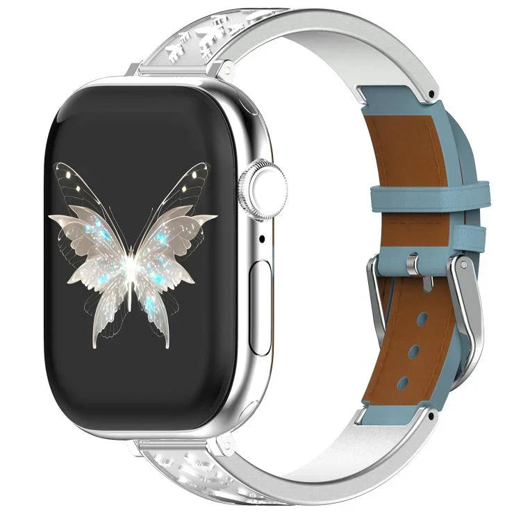 xDfind สายนาฬิกาหนังแท้ไฮบริดสแตนเลสสตีลหัวเข็มขัดผีเสื้อ สำหรับ Apple Watch 42 / 44 / 45 / 46 / 49 มม., สำหรับ Apple Watch 38 / 40 / 41 / S11 42 มม.