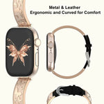 xDfind สายนาฬิกาหนังแท้ไฮบริดสแตนเลสสตีลหัวเข็มขัดผีเสื้อ สำหรับ Apple Watch 42 / 44 / 45 / 46 / 49 มม., สำหรับ Apple Watch 38 / 40 / 41 / S11 42 มม.