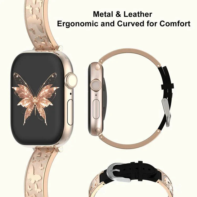 xDfind สายนาฬิกาหนังแท้ไฮบริดสแตนเลสสตีลหัวเข็มขัดผีเสื้อ สำหรับ Apple Watch 42 / 44 / 45 / 46 / 49 มม., สำหรับ Apple Watch 38 / 40 / 41 / S11 42 มม.