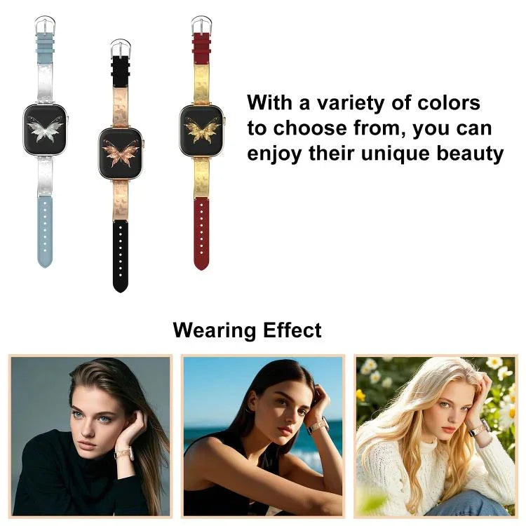 xDfind สายนาฬิกาหนังแท้ไฮบริดสแตนเลสสตีลหัวเข็มขัดผีเสื้อ สำหรับ Apple Watch 42 / 44 / 45 / 46 / 49 มม., สำหรับ Apple Watch 38 / 40 / 41 / S11 42 มม.