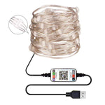ไฟสายทองแดง LED RGB USB ควบคุมผ่านแอปมือถือ Bluetooth สำหรับตกแต่งวันหยุด, 2m 20 ดวง, 5m 50 ดวง, 10m 100 ดวง, 12m 120 ดวง, 15m 150 ดวง, 20m 200 ดวง
