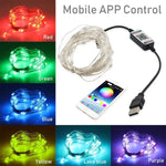 ไฟสายทองแดง LED RGB USB ควบคุมผ่านแอปมือถือ Bluetooth สำหรับตกแต่งวันหยุด, 2m 20 ดวง, 5m 50 ดวง, 10m 100 ดวง, 12m 120 ดวง, 15m 150 ดวง, 20m 200 ดวง