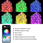 ไฟสายทองแดง LED RGB USB ควบคุมผ่านแอปมือถือ Bluetooth สำหรับตกแต่งวันหยุด, 2m 20 ดวง, 5m 50 ดวง, 10m 100 ดวง, 12m 120 ดวง, 15m 150 ดวง, 20m 200 ดวง