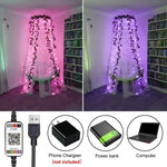 ไฟสายทองแดง LED RGB USB ควบคุมผ่านแอปมือถือ Bluetooth สำหรับตกแต่งวันหยุด, 2m 20 ดวง, 5m 50 ดวง, 10m 100 ดวง, 12m 120 ดวง, 15m 150 ดวง, 20m 200 ดวง