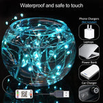 ไฟสายทองแดง LED RGB USB ควบคุมผ่านแอปมือถือ Bluetooth สำหรับตกแต่งวันหยุด, 2m 20 ดวง, 5m 50 ดวง, 10m 100 ดวง, 12m 120 ดวง, 15m 150 ดวง, 20m 200 ดวง