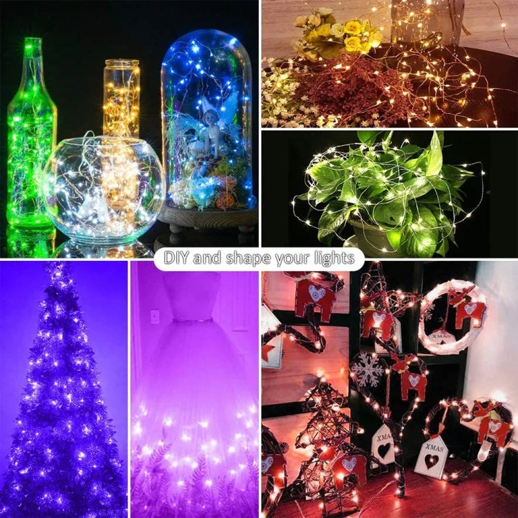 ไฟสายทองแดง LED RGB USB ควบคุมผ่านแอปมือถือ Bluetooth สำหรับตกแต่งวันหยุด, 2m 20 ดวง, 5m 50 ดวง, 10m 100 ดวง, 12m 120 ดวง, 15m 150 ดวง, 20m 200 ดวง
