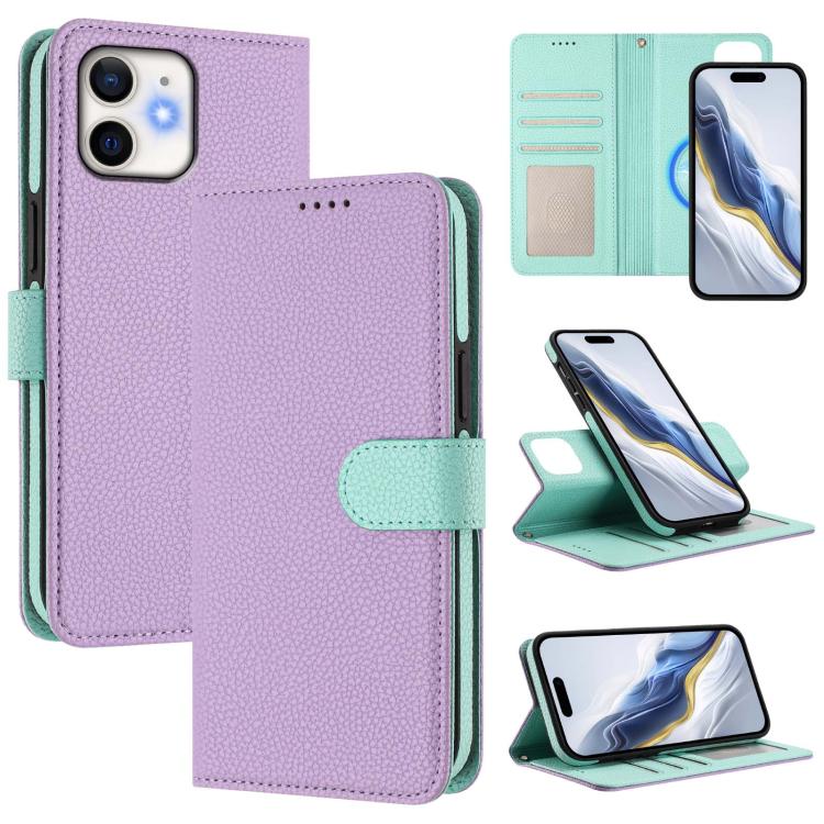 เคสโทรศัพท์หนังวีแกนลายลิ้นจี่แม่เหล็กด้านข้างถอดได้ สำหรับ iPhone 13 Pro Max, สำหรับ iPhone 13 Pro, สำหรับ iPhone 13, สำหรับ iPhone 12 / 12 Pro, สำหรับ iPhone 12 Pro Max, สำหรับ iPhone 11 Pro Max, สำหรับ iPhone 11, สำหรับ iPhone 11 Pro