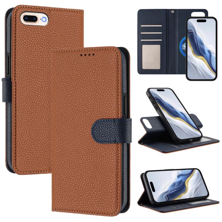 Detachable Litchi Texture Magnetic Side-Patch Vegan Leather Phone Case, For iPhone 8 Plus / 7 Plus