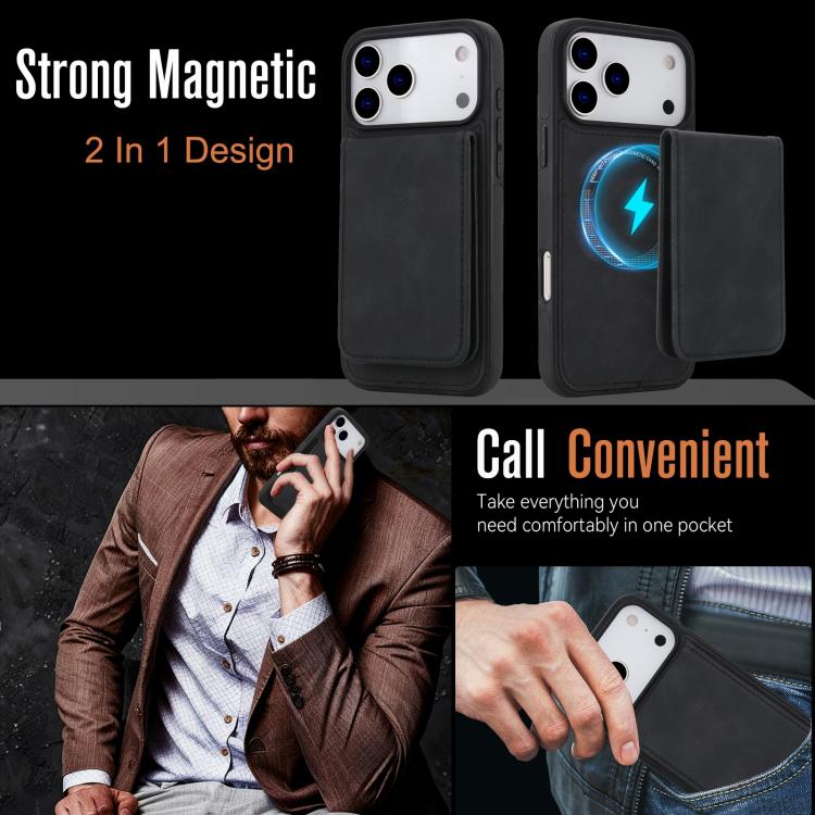 เคสโทรศัพท์กระเป๋าสตางค์แม่เหล็กถอดได้หนังเทียมย้อนยุค YM030 สำหรับ iPhone 17 Pro Max, สำหรับ iPhone 17 Pro
