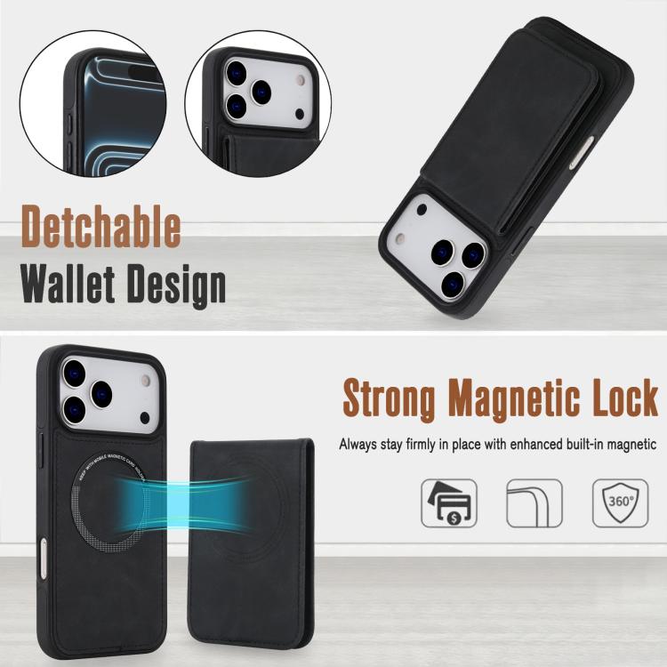 เคสโทรศัพท์กระเป๋าสตางค์แม่เหล็กถอดได้หนังเทียมย้อนยุค YM030 สำหรับ iPhone 17 Pro Max, สำหรับ iPhone 17 Pro