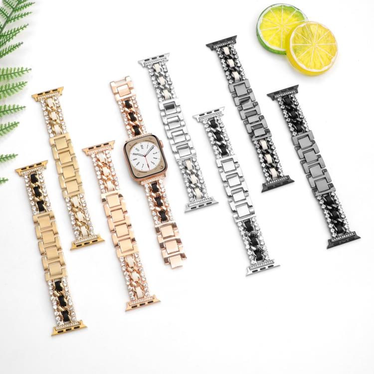 สายรัดนาฬิกาหนังวีแกนลายเพชรพร้อมโลหะ สำหรับ Apple Watch 46mm / 49mm / 45mm / 44mm, สำหรับ Apple Watch 42mm / 41mm / 40mm / 38mm