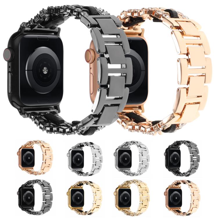 สายรัดนาฬิกาหนังวีแกนลายเพชรพร้อมโลหะ สำหรับ Apple Watch 46mm / 49mm / 45mm / 44mm, สำหรับ Apple Watch 42mm / 41mm / 40mm / 38mm