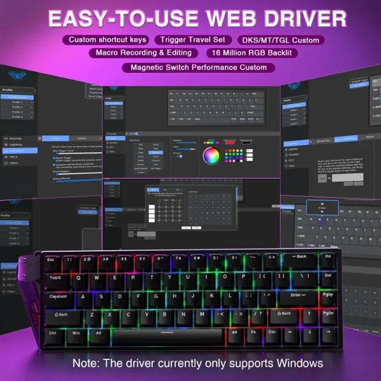 คีย์บอร์ดสาย AULA WIN68HE รุ่นมาตรฐาน 68 ปุ่ม ไฟ RGB, WIN68HE แกนแม่เหล็กไม้สีดำเทา