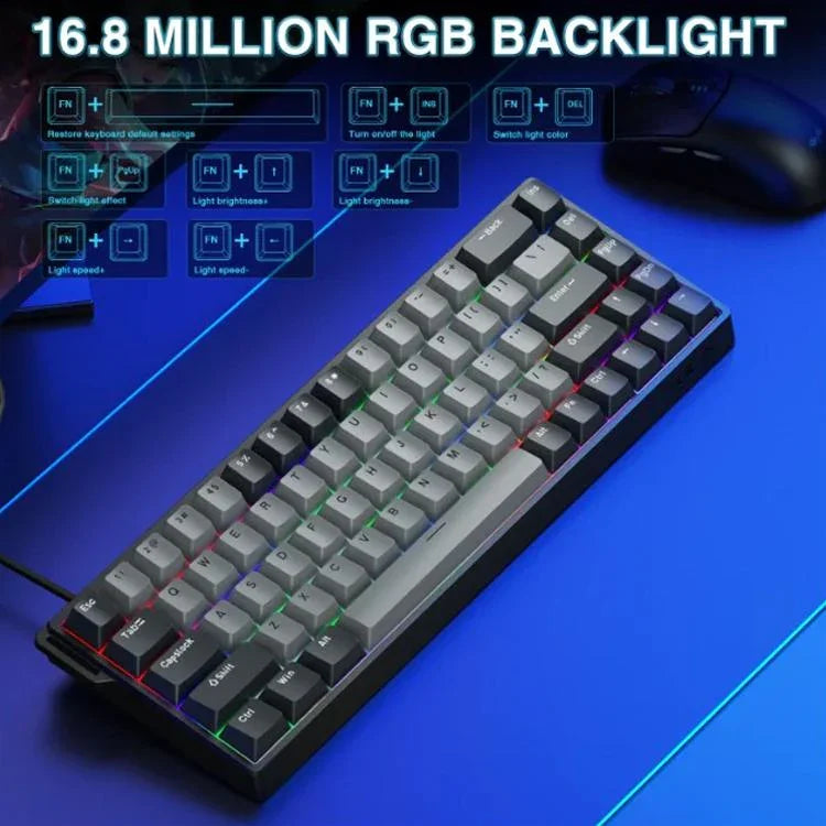 คีย์บอร์ดสาย AULA WIN68HE รุ่นโปร 68 ปุ่ม ไฟ RGB, WIN68HE แกนแม่เหล็กรูปทรงสีเทาเข้ม+เทาอ่อน