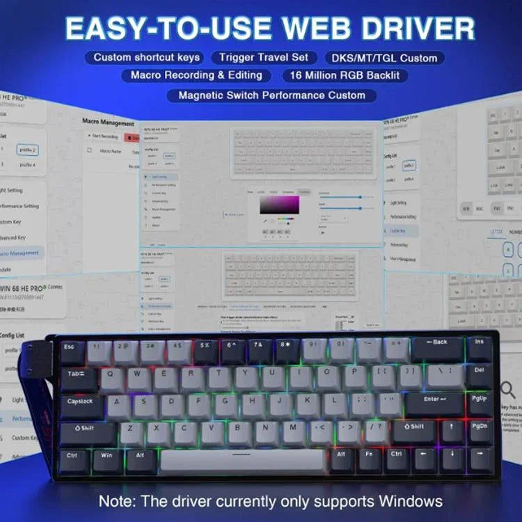 คีย์บอร์ดสาย AULA WIN68HE รุ่นโปร 68 ปุ่ม ไฟ RGB, WIN68HE แกนแม่เหล็กรูปทรงสีเทาเข้ม+เทาอ่อน