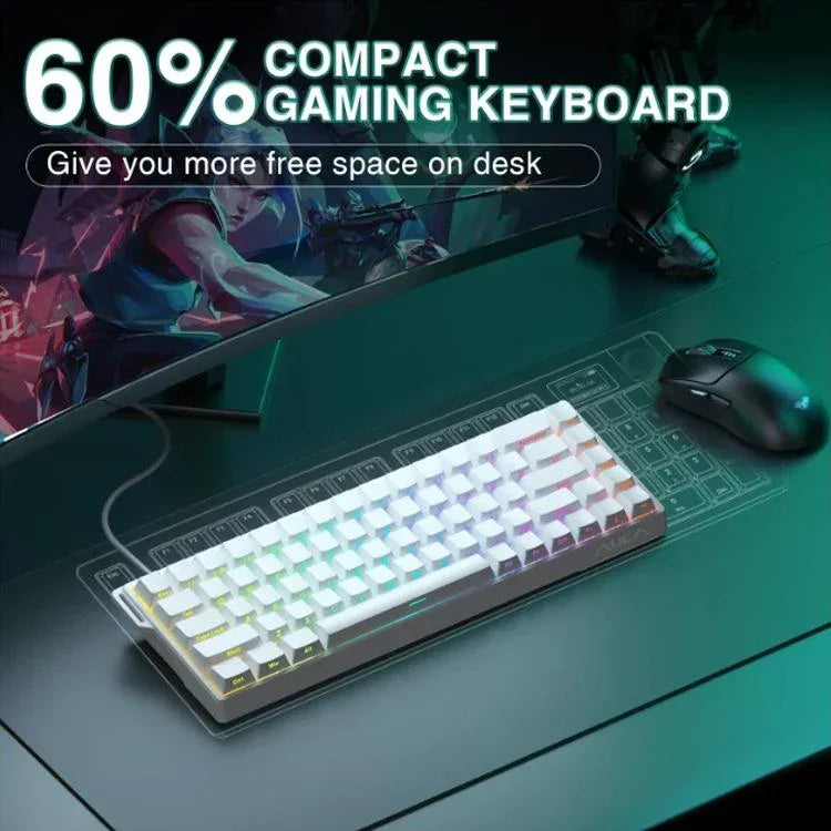 คีย์บอร์ดสาย AULA WIN68HE รุ่นมาตรฐาน 68 ปุ่ม ไฟ RGB, WIN68HE แกนแม่เหล็กไม้สีขาวเทาสลักข้าง